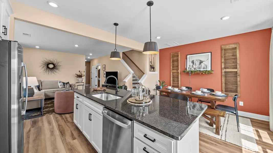 Furnished interior in a model home at Clarke Townes in Anderson (Image 2). Furnished interior in a model home at Clarke Townes in Anderson (Image 2).