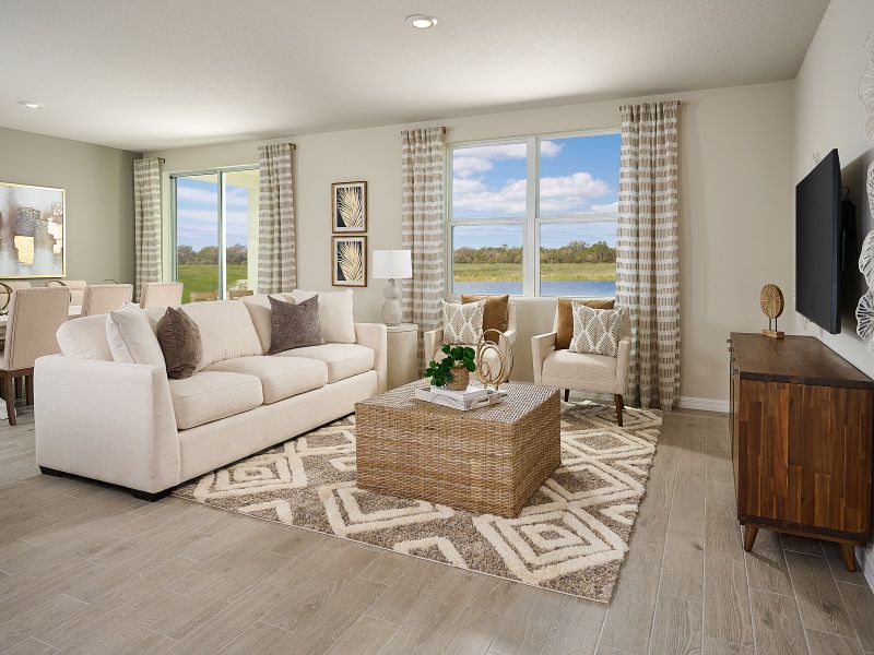 The Foxglove Floorplan Living Area Modeled at Magnolia Bay.