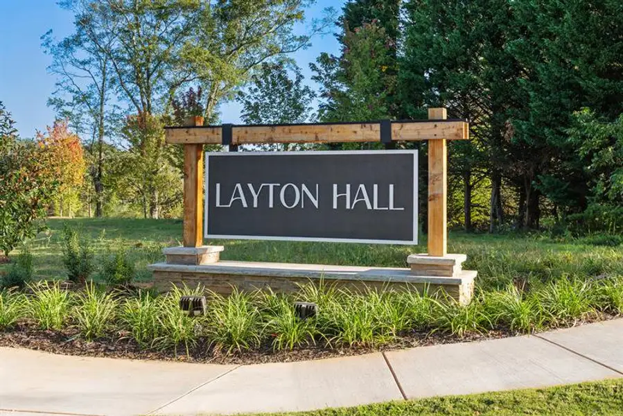 Entrance to the Layton Hall community in Mauldin, SC, featuring signage and landscaping (Image 1).