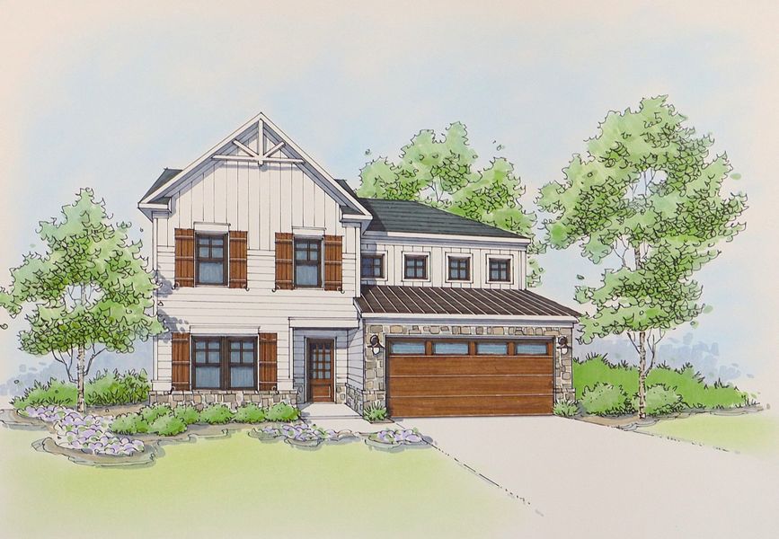 Architectural rendering of home exteriors planned for Meadow Pines in Dallas, GA (Image 3).