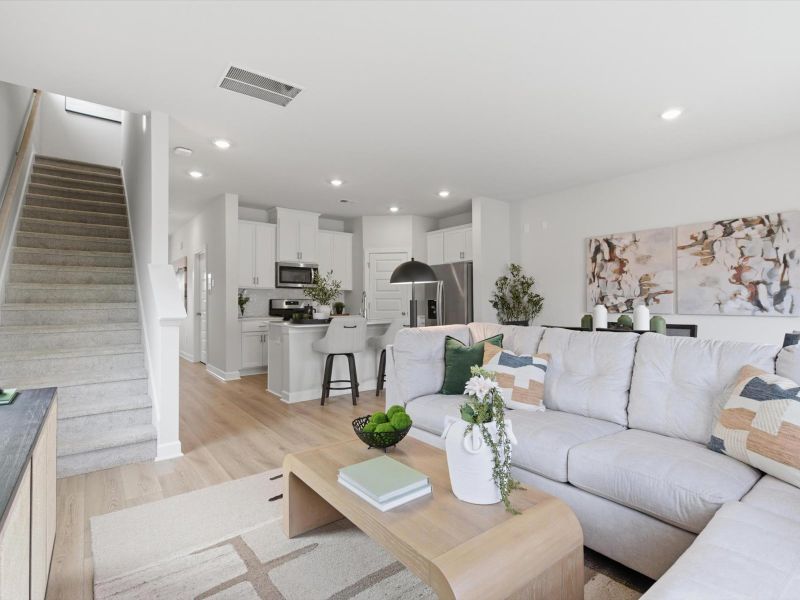 Furnished interior in a model home at Crossing at Abner Creek Townes in Greer (Image 4). Furnished interior in a model home at Crossing at Abner Creek Townes in Greer (Image 4).