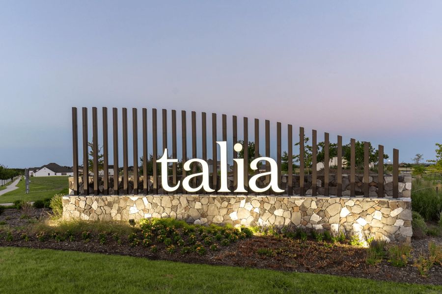 Entrance to the Talia community in Mesquite, TX, featuring signage and landscaping (Image 2).