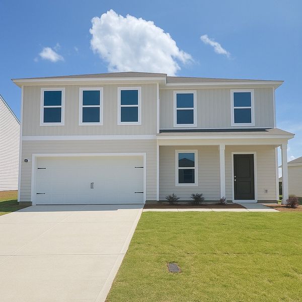 A white house with a garage. A white house with a garage.