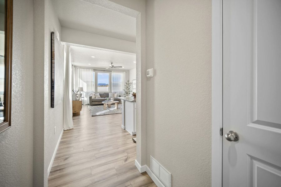 Furnished interior in a model home at Aspen Meadows – Townhomes in Colorado Springs (Image 3). Furnished interior in a model home at Aspen Meadows – Townhomes in Colorado Springs (Image 3).