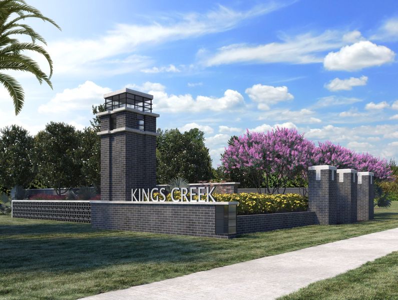Entrance to the Kings Creek - Classic Series community in Jacksonville, FL, featuring signage and landscaping (Image 1). Entrance to the Kings Creek - Classic Series community in Jacksonville, FL, featuring signage and landscaping (Image 1).