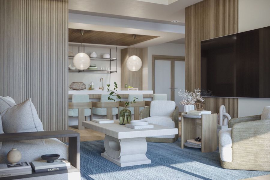 Social room with comfortable seating, and bar. Social room with comfortable seating, and bar.