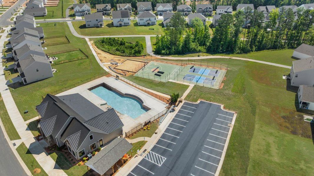 Aerial view of the Galvins Ridge community in Sanford, NC, showing layout and nearby surroundings (Image 16). Aerial view of the Galvins Ridge community in Sanford, NC, showing layout and nearby surroundings (Image 16).