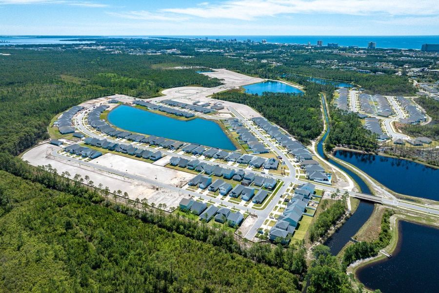 Aerial view of the Breakfast Point East community in Panama City Beach, FL, showing layout and nearby surroundings (Image 16).