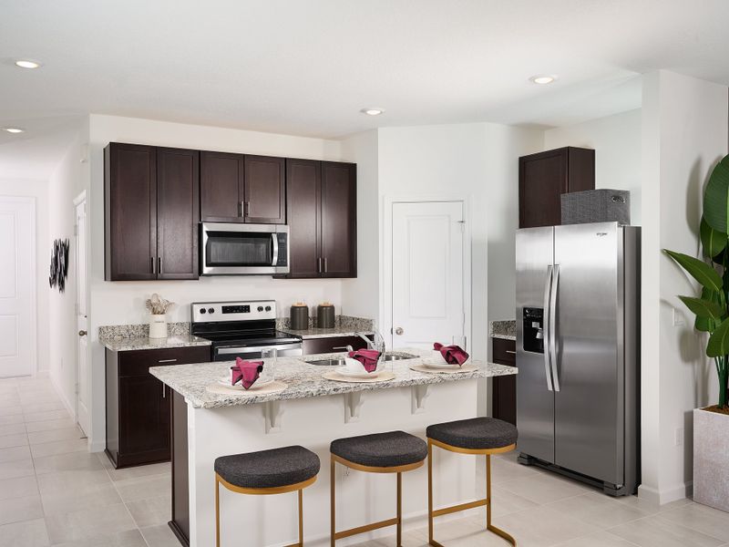 Kitchen in the Pompano floorplan modeled at Tidewater