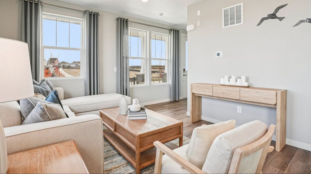 Furnished interior in a model home at Westerly - Townhomes in Erie (Image 13). Furnished interior in a model home at Westerly - Townhomes in Erie (Image 13).