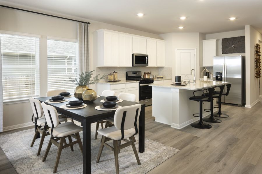 A combined kitchen and dining area make entertaining a breeze.