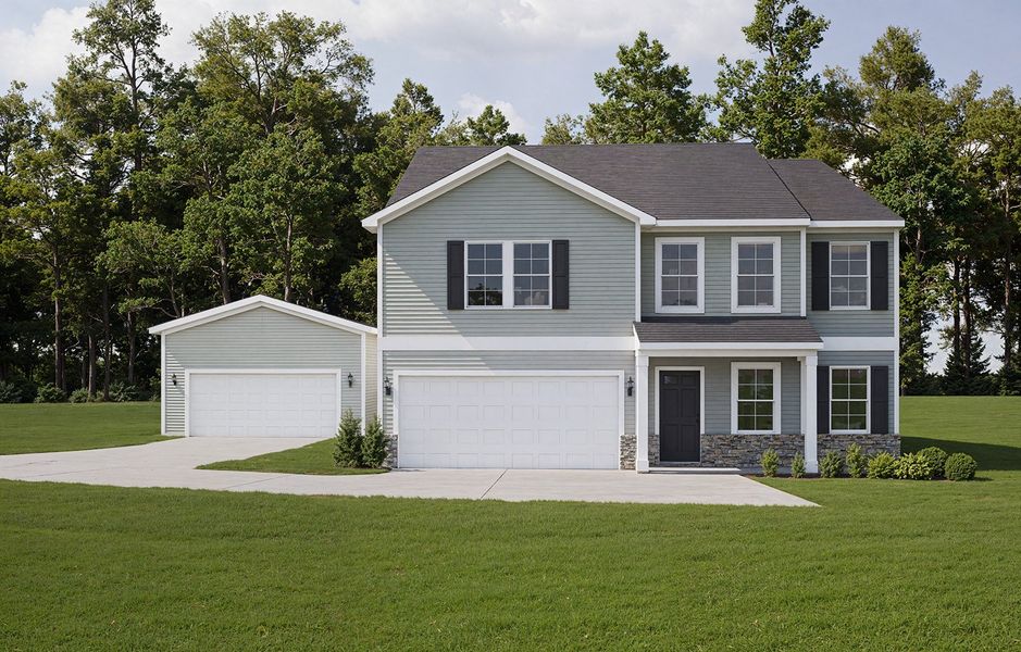 Front exterior of a home in the Leander Lee Preserve community, located in Lillington, NC (Image 4). Front exterior of a home in the Leander Lee Preserve community, located in Lillington, NC (Image 4).