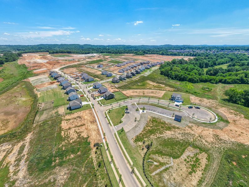 Aerial view of the The Landing at Greens Mill community in Columbia, TN, showing layout and nearby surroundings (Image 10). Aerial view of the The Landing at Greens Mill community in Columbia, TN, showing layout and nearby surroundings (Image 10).