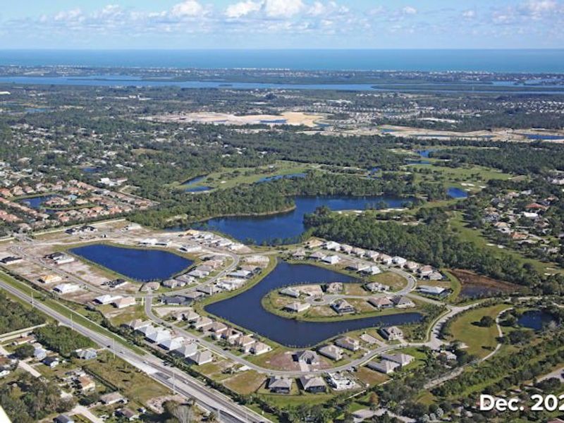 Aerial view of the Bent Pine Preserve community in Vero Beach, FL, showing layout and nearby surroundings (Image 18).