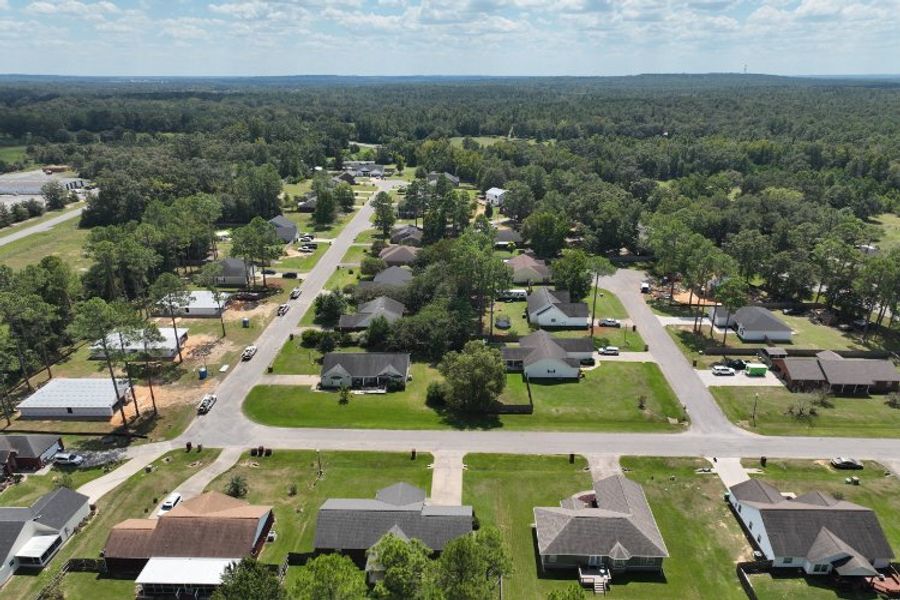 A group of buildings and trees.