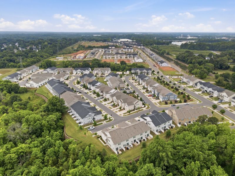 Aerial view of the The Townes at Cheyney community in Charlotte, NC, showing layout and nearby surroundings (Image 12).