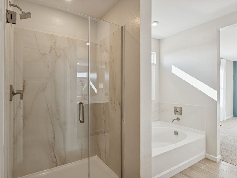 A bathroom with a glass shower. A bathroom with a glass shower.