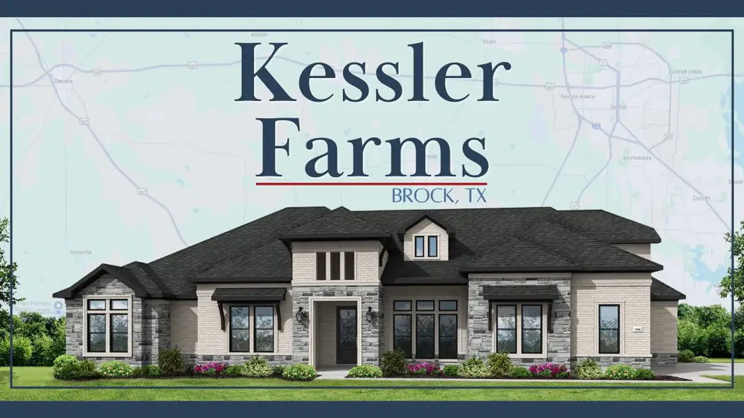 Front exterior of a home in the Kessler Farms community, located in Brock, TX (Image 1). Front exterior of a home in the Kessler Farms community, located in Brock, TX (Image 1).