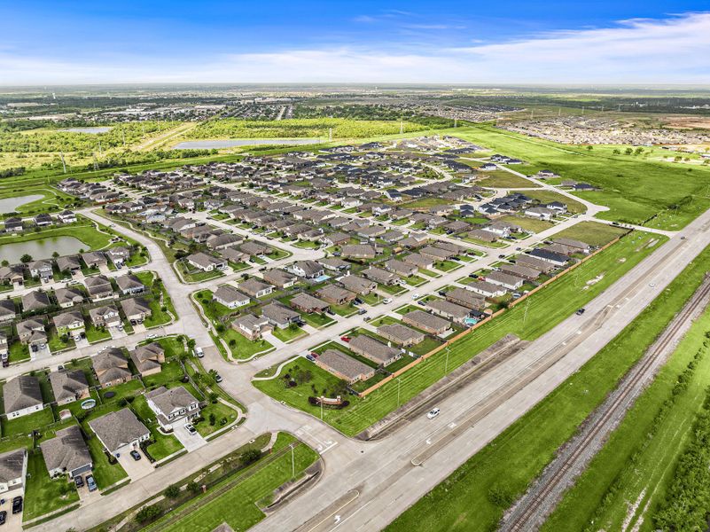 An aerial view of a city.