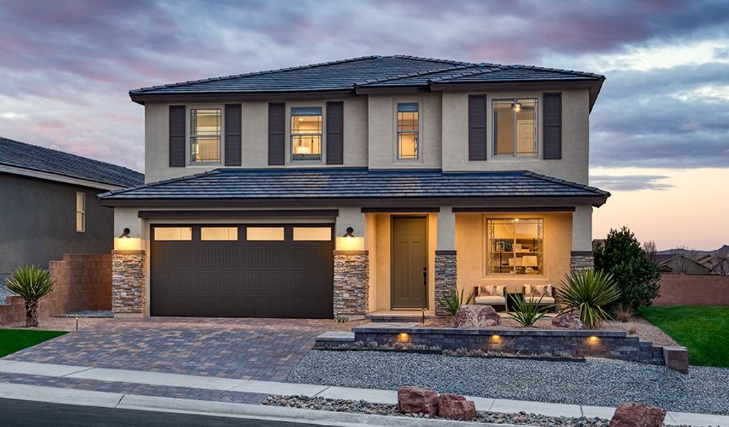 Front exterior of a home in the Sanctuary at Sycamore Canyon community, located in Vail, AZ (Image 1). Front exterior of a home in the Sanctuary at Sycamore Canyon community, located in Vail, AZ (Image 1).