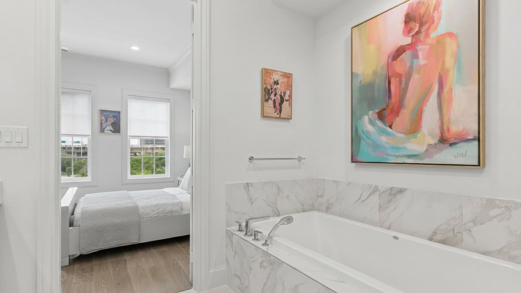 Furnished interior in a model home at The Brownstones at East Quarter in Dallas (Image 14). Furnished interior in a model home at The Brownstones at East Quarter in Dallas (Image 14).