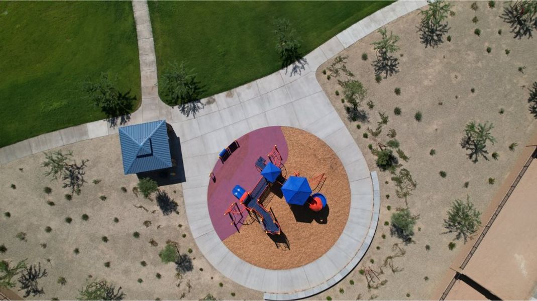 Aerial view of greenbelt and playground