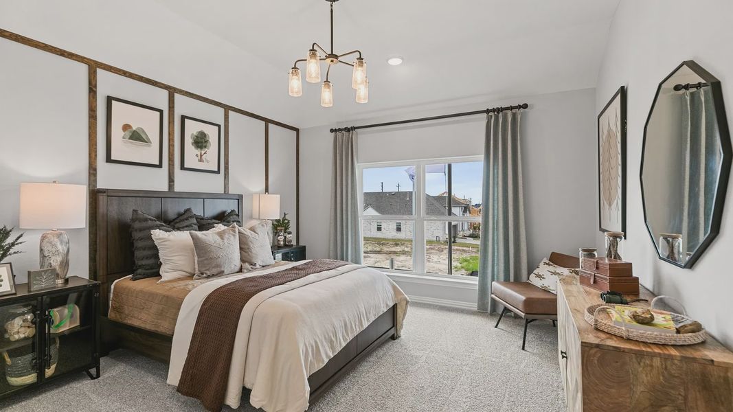 Sophisticated wood paneling and elegant lighting define this Beamer Villas bedroom. Sophisticated wood paneling and elegant lighting define this Beamer Villas bedroom.