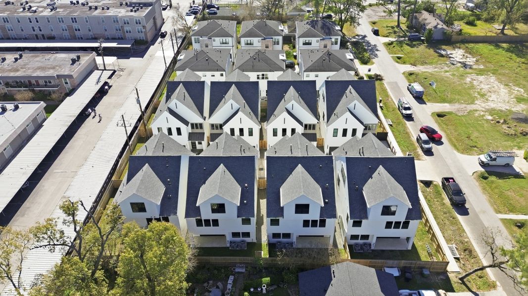 Aerial view of the Caywood Place community in Houston, TX, showing layout and nearby surroundings (Image 11). Aerial view of the Caywood Place community in Houston, TX, showing layout and nearby surroundings (Image 11).