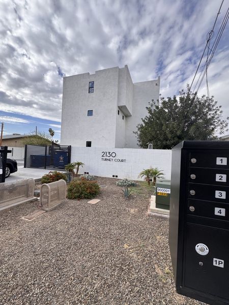 A modern white building with minimalist design in Turney Court by Bolte Homes, Phoenix, AZ. A modern white building with minimalist design in Turney Court by Bolte Homes, Phoenix, AZ.