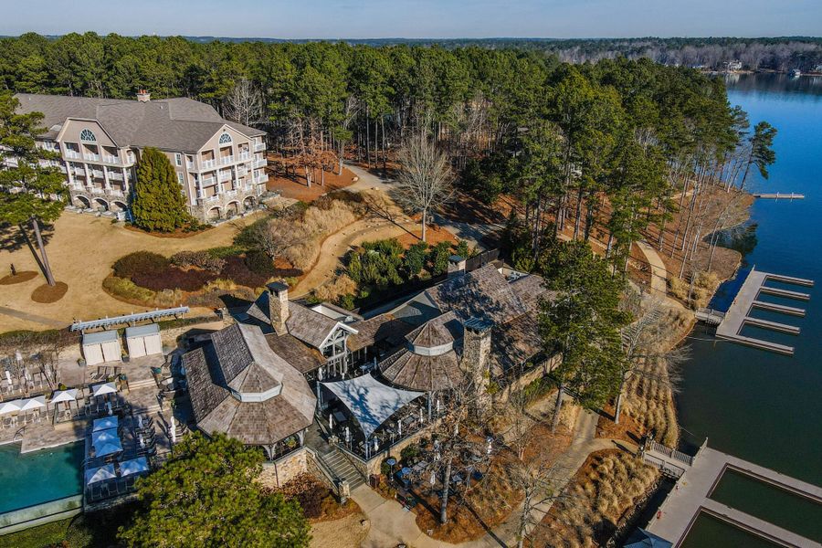 Aerial view of the Club Cottages at Harbor Club community in Greensboro, GA, showing layout and nearby surroundings (Image 9).