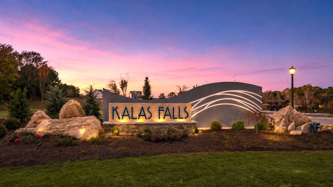 Entrance to the Kalas Falls community in Wake Forest, NC, featuring signage and landscaping (Image 2).