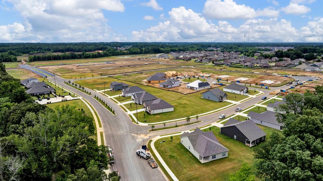 Aerial view of the Riverwood Gardens community in Oakland, TN, showing layout and nearby surroundings (Image 1).