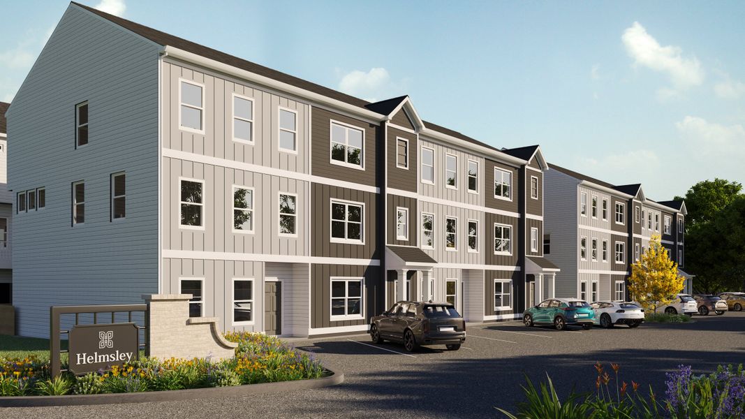 Front exterior of a home in the Helmsley community, located in Raleigh, NC (Image 2).