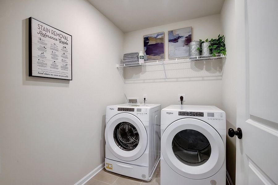 A washing machine in a room. A washing machine in a room.