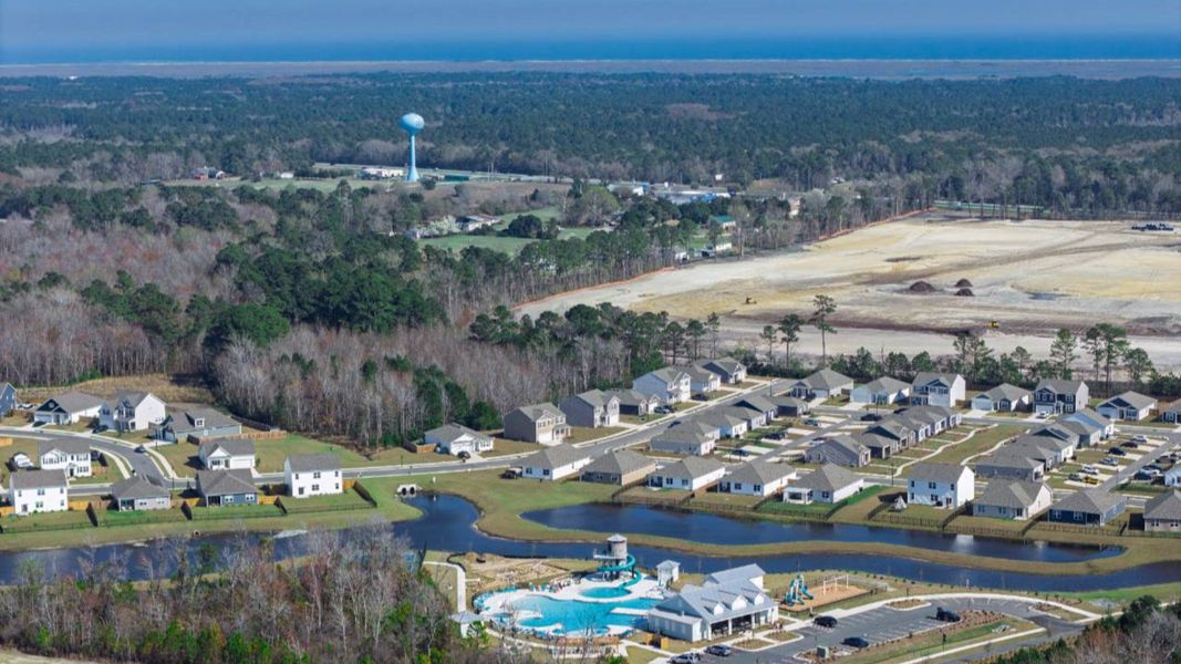 Aerial view of the The Willows at Blake Farm community in Wilmington, NC, showing layout and nearby surroundings (Image 13).