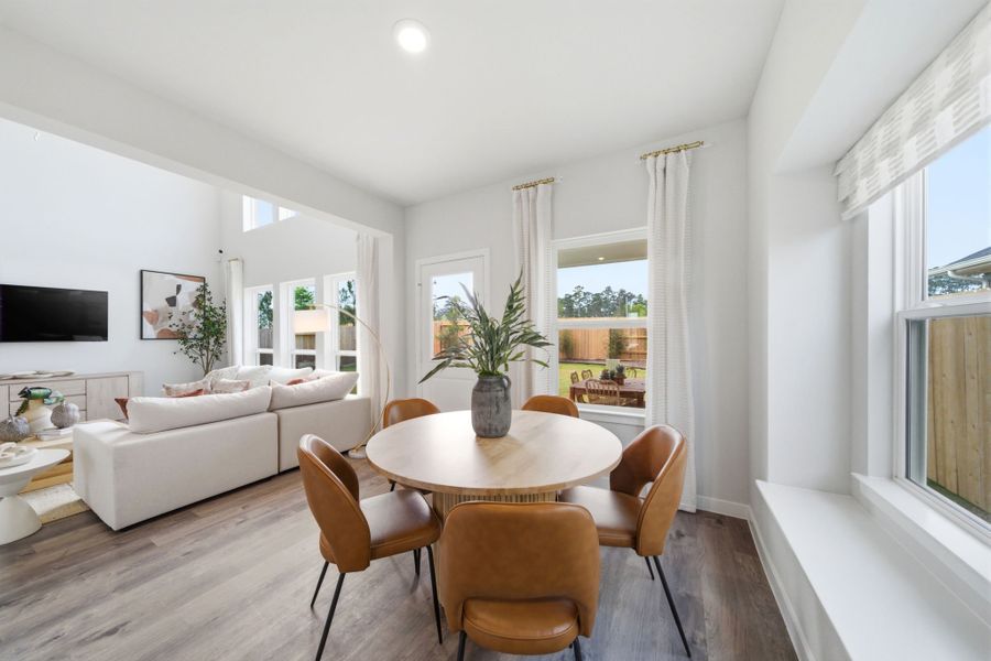 A living room with a large window.