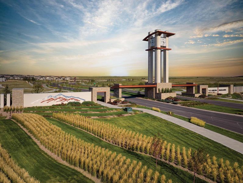 Entrance to the The Aurora Highlands The Signature community in Aurora, CO, featuring signage and landscaping (Image 4).