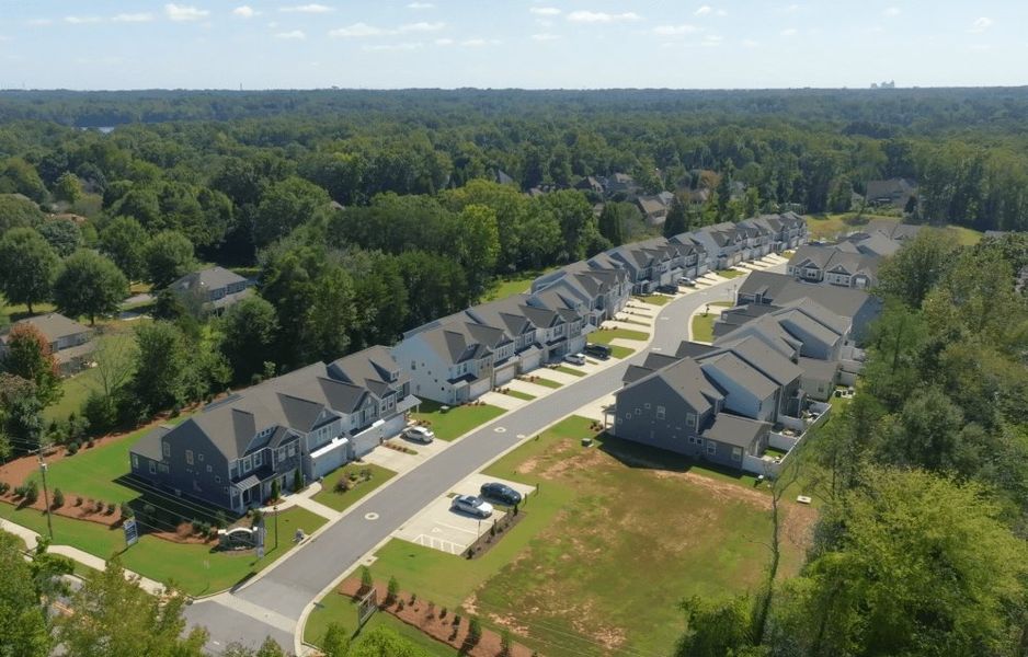 Aerial view of the Harbor Crossing community in Greensboro, NC, showing layout and nearby surroundings (Image 1). Aerial view of the Harbor Crossing community in Greensboro, NC, showing layout and nearby surroundings (Image 1).