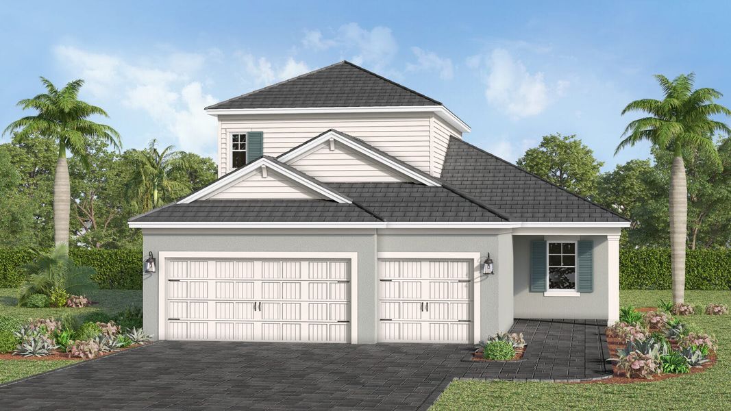 Front exterior of a home in the Kingston South Real Estate and Homes for Sale in Estero, FL - Neal Communities community, located in Estero, FL (Image 24).