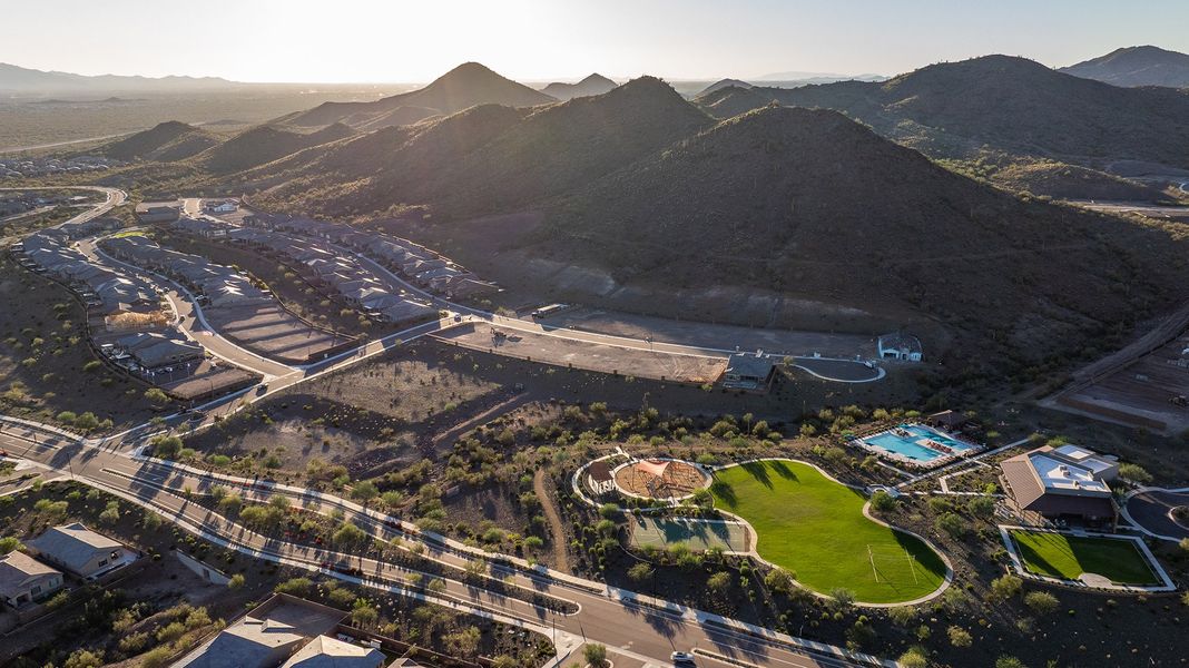 Aerial view of the Meridian at Northpointe at Vistancia community in Peoria, AZ, showing layout and nearby surroundings (Image 1). Aerial view of the Meridian at Northpointe at Vistancia community in Peoria, AZ, showing layout and nearby surroundings (Image 1).