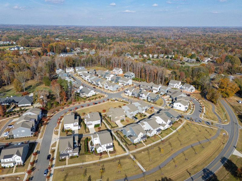 Aerial view of the Mayes Hall community in Davidson, NC, showing layout and nearby surroundings (Image 17).