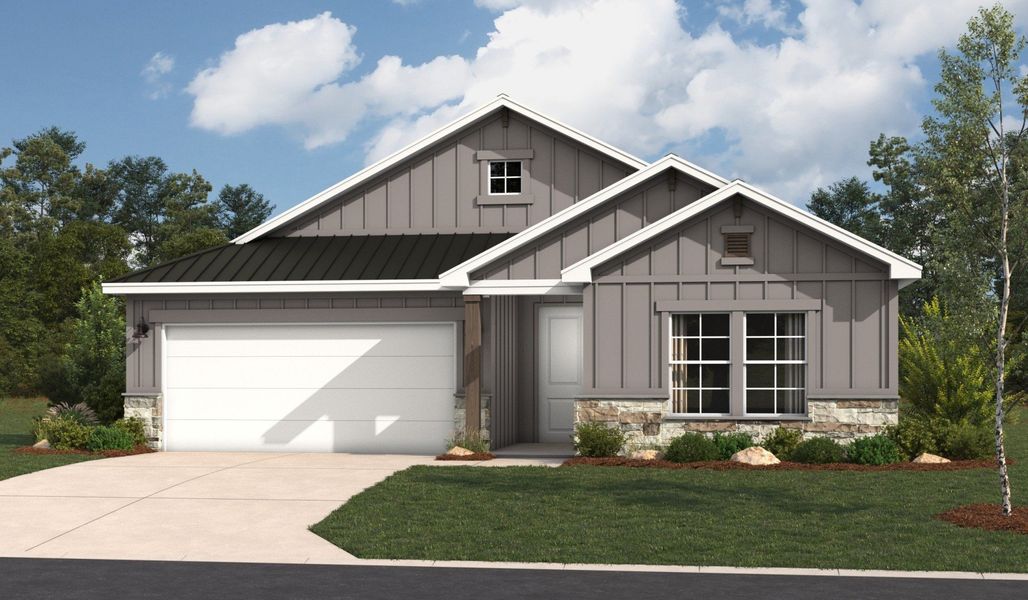Front exterior of a home in the Hunters Ranch community, located in San Antonio, TX (Image 18).