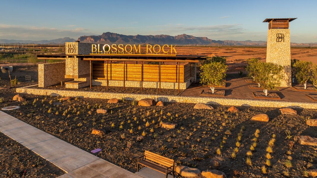 Entrance to the Blossom Rock Reserve Series community in Apache Junction, AZ, featuring signage and landscaping (Image 2). Entrance to the Blossom Rock Reserve Series community in Apache Junction, AZ, featuring signage and landscaping (Image 2).