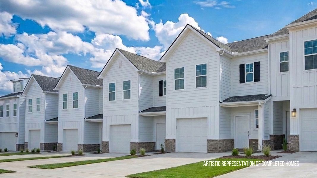 Braden plan interior units featuring a one-car garage with extended width driveway