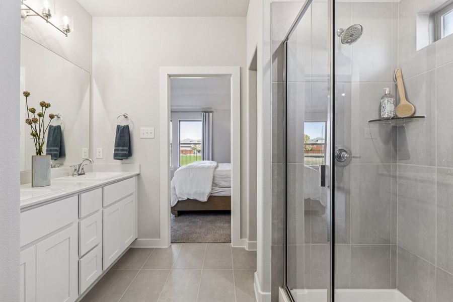 REPRESENTATIVE PHOTO – Primary Bathroom in the Oscar model home in Aledo TX by Trophy Signature Homes