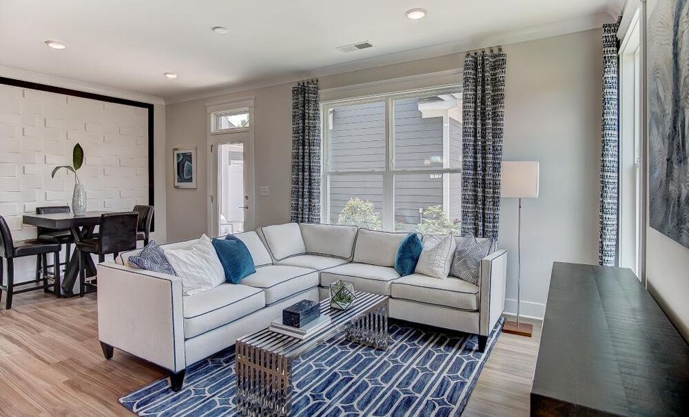 Furnished interior in a model home at Bryton Crossing Townhomes in Huntersville (Image 7). Furnished interior in a model home at Bryton Crossing Townhomes in Huntersville (Image 7).
