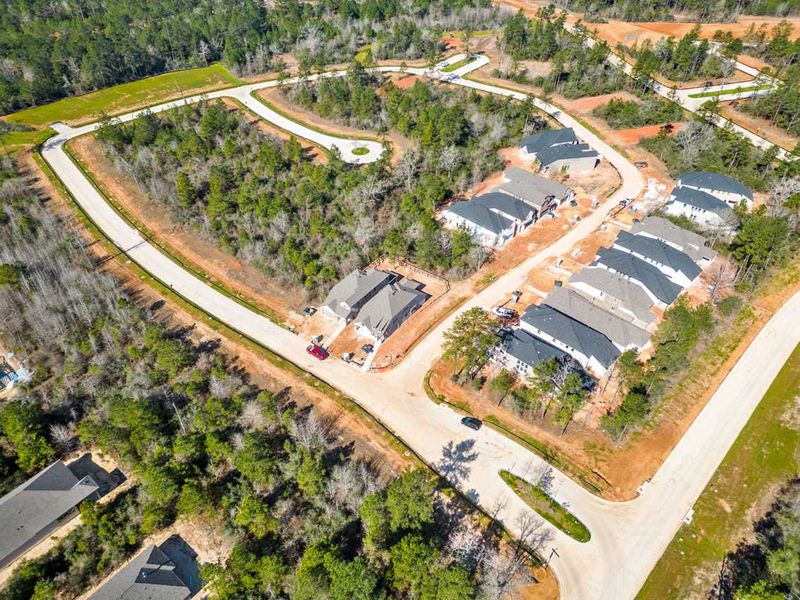 Aerial view of the Kresston: 55ft. lots community in Montgomery, TX, showing layout and nearby surroundings (Image 1). Aerial view of the Kresston: 55ft. lots community in Montgomery, TX, showing layout and nearby surroundings (Image 1).