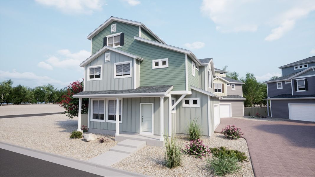 Front exterior of a home in the Coach House at Muegge Farms community, located in Bennett, CO (Image 6).