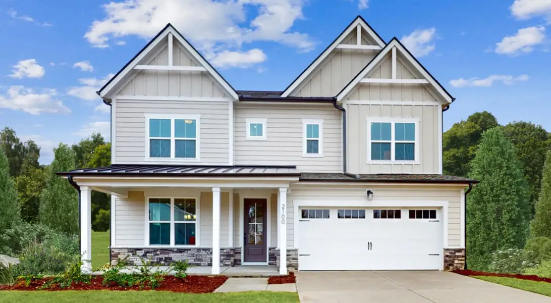Front exterior of a home in the Friendship Village: Friendship Village Single-Family community, located in Apex, NC (Image 2).