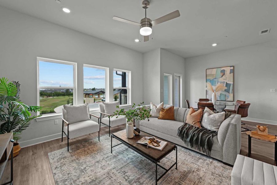 Furnished interior in a model home at Double Creek Crossing Townhomes in Round Rock (Image 18).